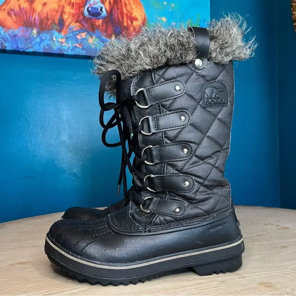 Sorel Tofino II Black Waterproof Quilted Lace Up Snow Boots Womens Size 6.5